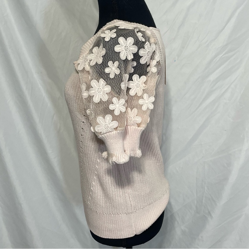 Industry Republic tutu Pink Knit Top Size M. Sheer Floral Sleeves. New. MSRP $88 - Picture 3 of 12